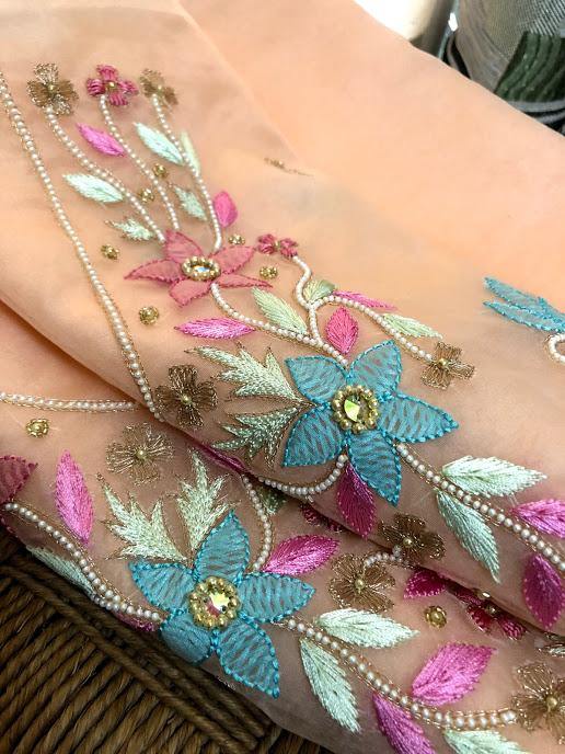 Organza Beads and Chikankari Kurti Fabric - Dress365days