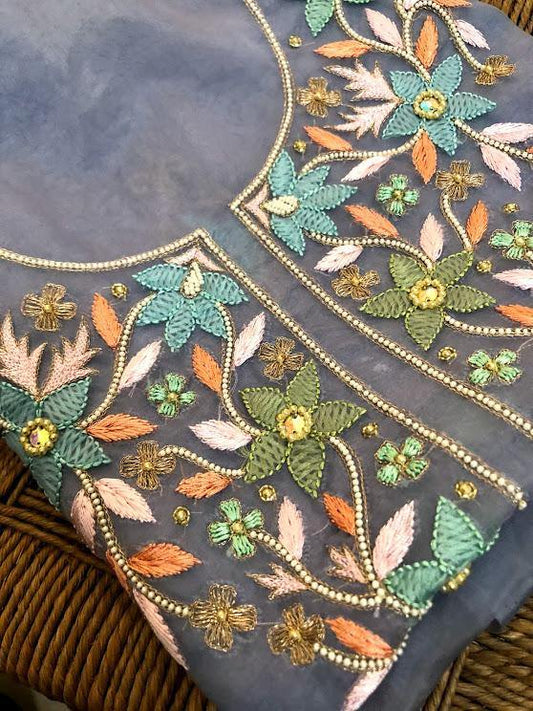 Chikankari and Beads Organza Kurti Fabric - Dress365days