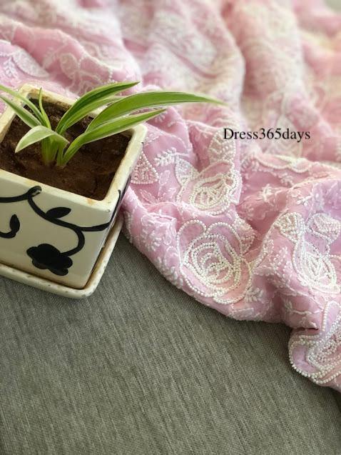 Powder Pink Pearl and Chikankari Suit - Dress365days