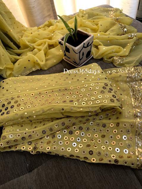Yellow Ring Mukaish Anarkali Suit - Dress365days