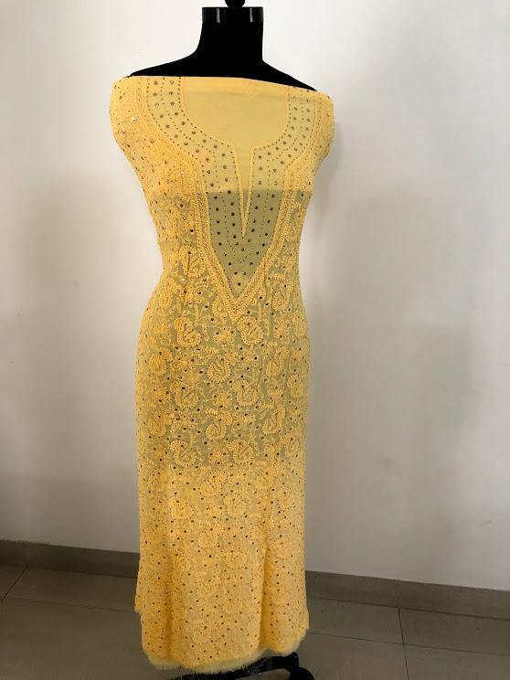 Mukaish Lucknowi Chikankari Kurti Fabric - Dress365days