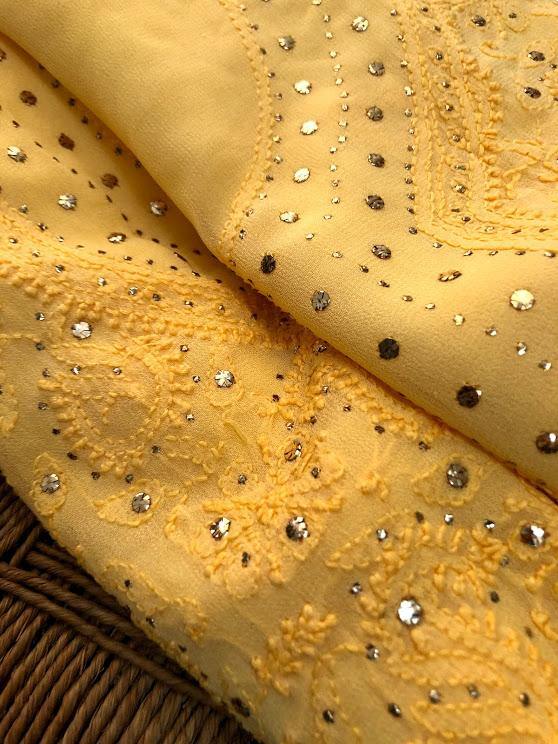 Mukaish Lucknowi Chikankari Kurti Fabric - Dress365days