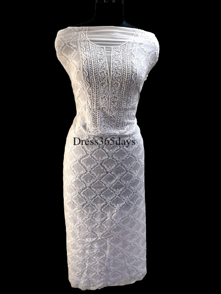Ivory Hand Jaali & Pearls Lucknowi Chikankari Suit - Dress365days