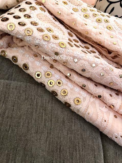 Light Peach Ring Mukaish Chikankari Anarkali Suit - Dress365days
