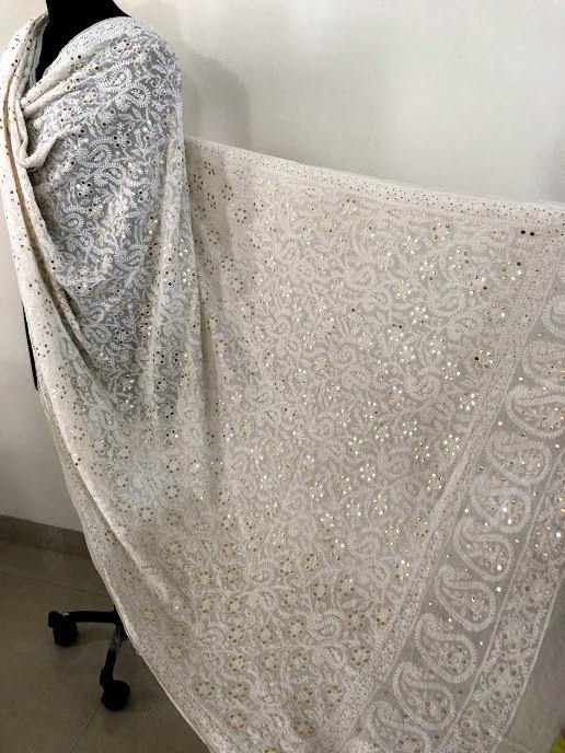 Mukaish Lucknowi Chikankari Dupatta - Dress365days