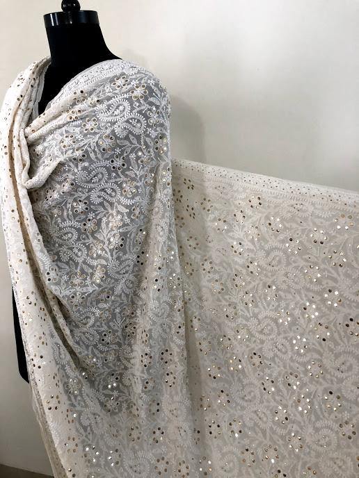 Mukaish Lucknowi Chikankari Dupatta - Dress365days