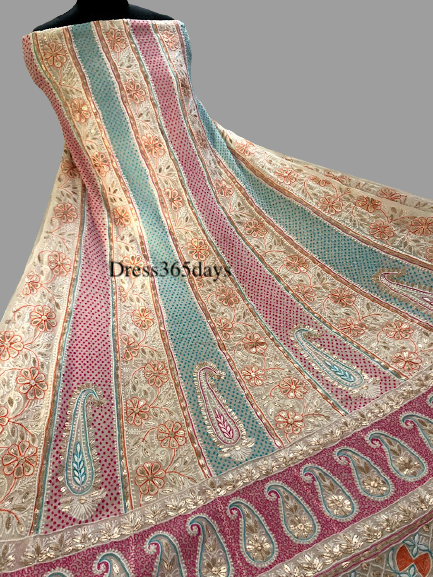 Multicolour Chikankari Anarkali Suit & Embroidered Dupatta (Three Piece) - Dress365days