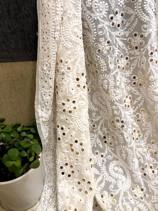 Mukaish Lucknowi Chikankari Dupatta - Dress365days