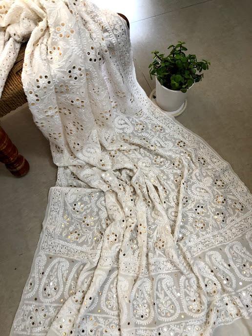 Mukaish Lucknowi Chikankari Dupatta - Dress365days