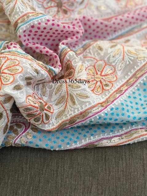 Multicolour Chikankari Anarkali Suit & Embroidered Dupatta (Three Piece) - Dress365days