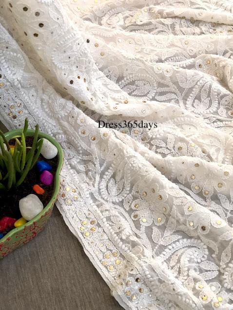 Ivory Kamdani Lucknowi Chikankari Dupatta - Dress365days
