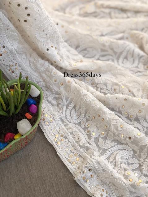 Ivory Kamdani Lucknowi Chikankari Dupatta - Dress365days