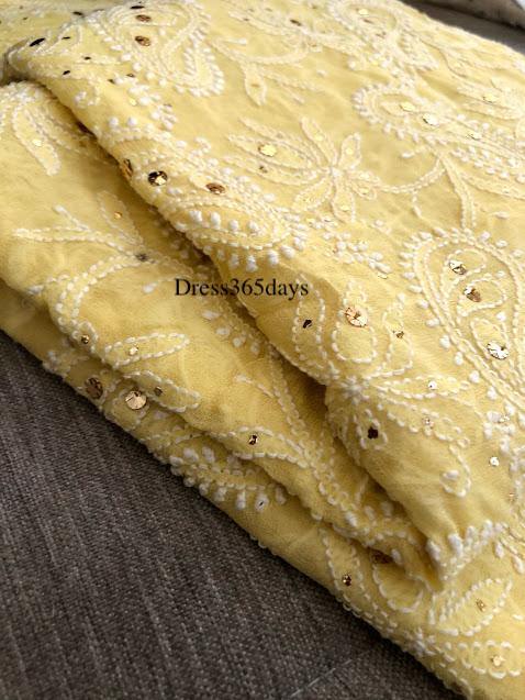 Yellow Kamdani Chikankari Dupatta - Dress365days