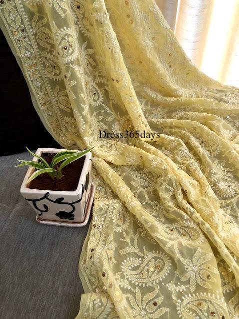 Yellow Kamdani Chikankari Dupatta - Dress365days