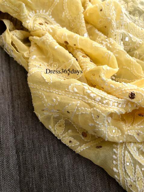 Yellow Kamdani Chikankari Dupatta - Dress365days