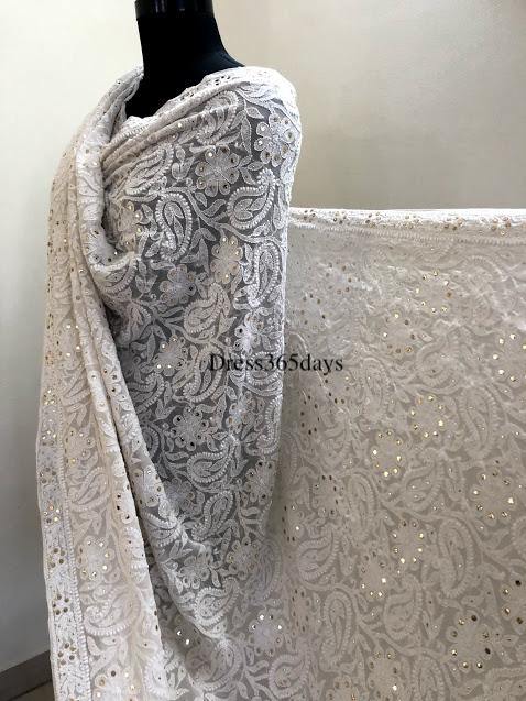 Ivory Kamdani Lucknowi Chikankari Dupatta - Dress365days