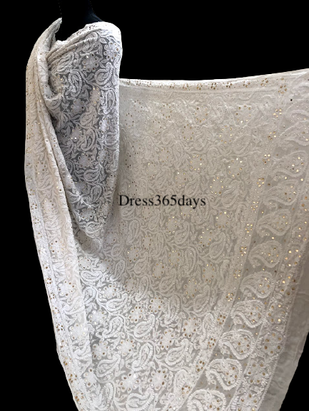 Ivory Kamdani Lucknowi Chikankari Dupatta - Dress365days