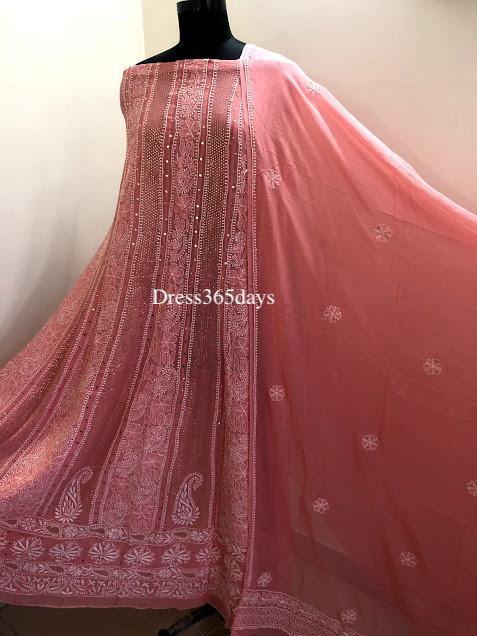 Peach Kamdani Chikankari Anarkali Suit - Dress365days