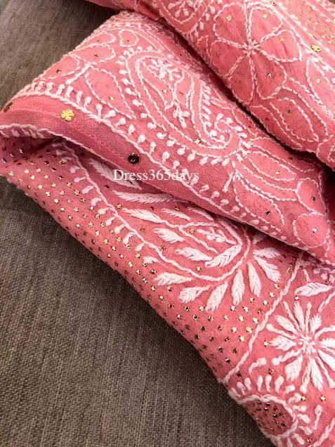 Peach Kamdani Chikankari Anarkali Suit - Dress365days