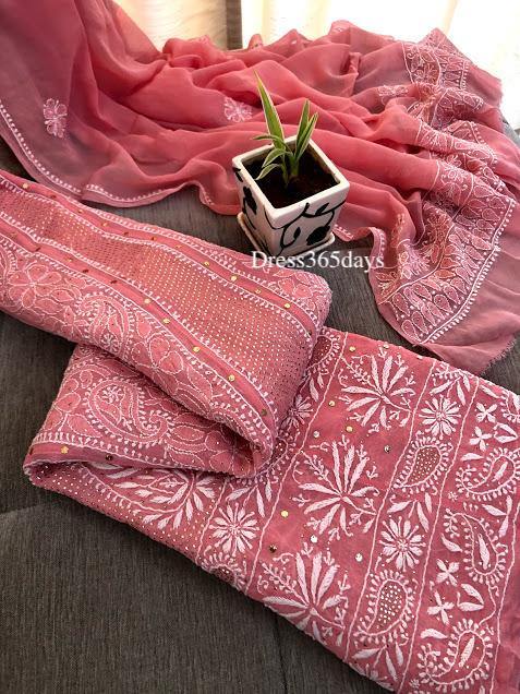 Peach Kamdani Chikankari Anarkali Suit - Dress365days