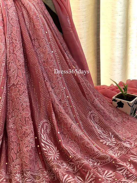 Peach Kamdani Chikankari Anarkali Suit - Dress365days