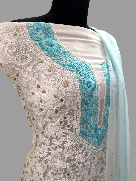 Neckline Georgette Chikankari Suit - Dress365days