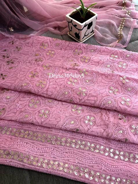 Pink Gota Patti Lucknowi Chikankari Suit - Dress365days