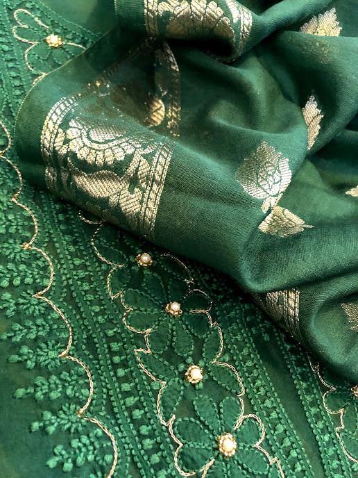 Organza Beads and Mukaish Chikankari Suit - Dress365days