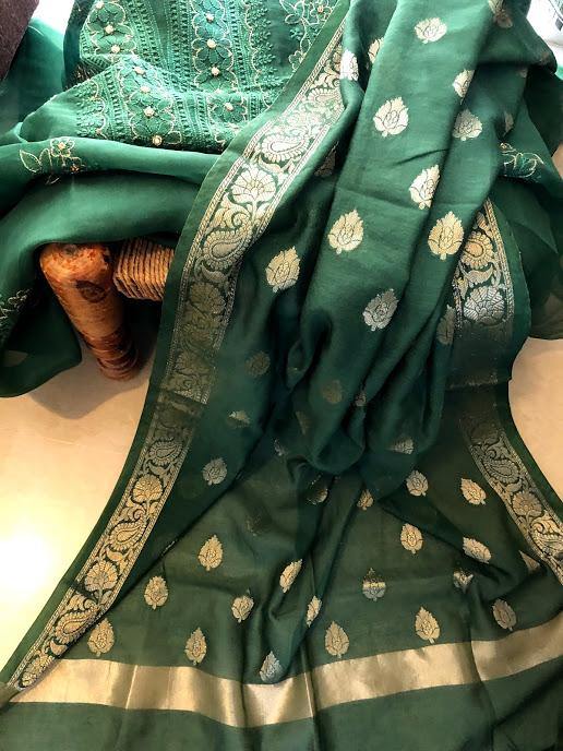 Organza Beads and Mukaish Chikankari Suit - Dress365days