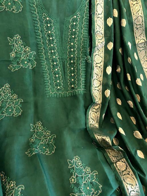 Organza Beads and Mukaish Chikankari Suit - Dress365days