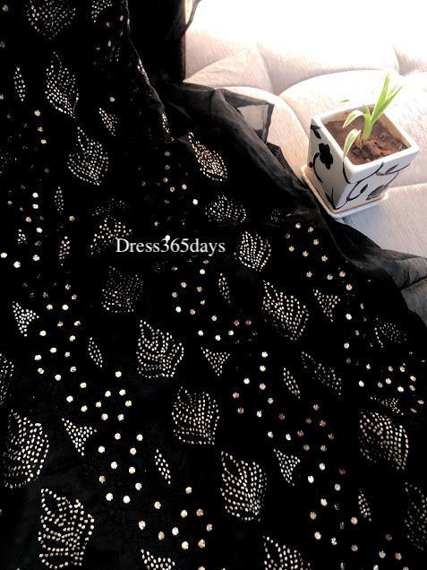 Black Organza Mukaish Chikankari Suit - Dress365days