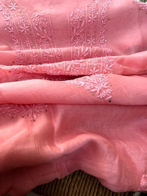 Fine Chanderi Mukaish Chikankari Suit - Dress365days