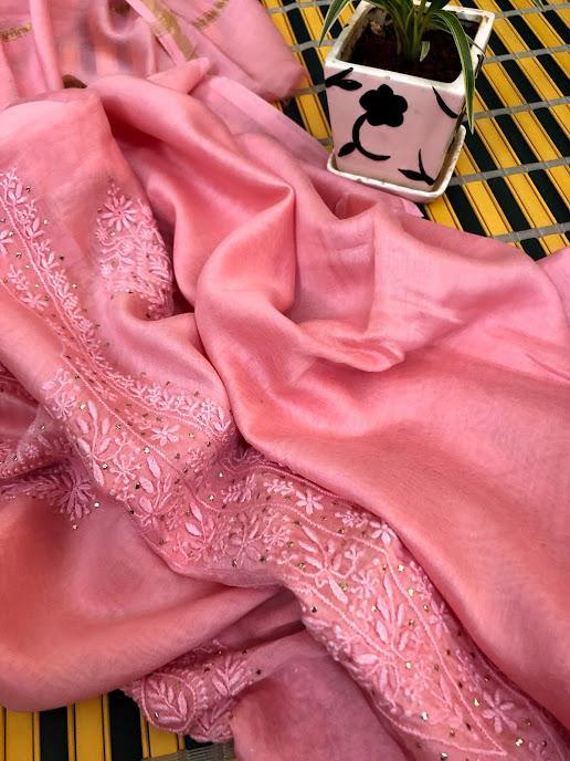 Fine Chanderi Mukaish Chikankari Suit - Dress365days