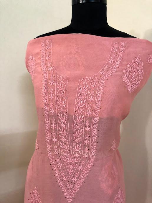 Fine Chanderi Mukaish Chikankari Suit - Dress365days