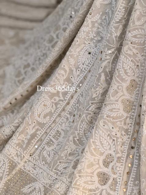 Mukaish and Chikankari Hand Embroidered Lehenga Set - Dress365days