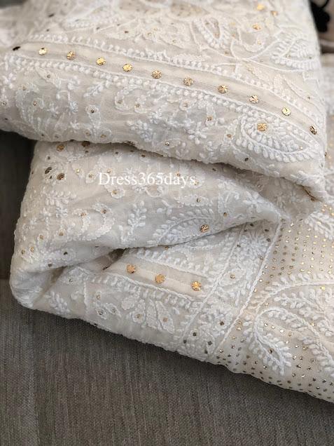 Mukaish and Chikankari Hand Embroidered Lehenga Set - Dress365days