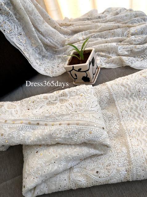 Mukaish and Chikankari Hand Embroidered Lehenga Set - Dress365days