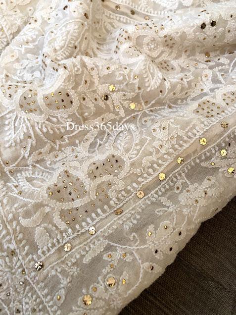 Mukaish and Chikankari Hand Embroidered Lehenga Set - Dress365days