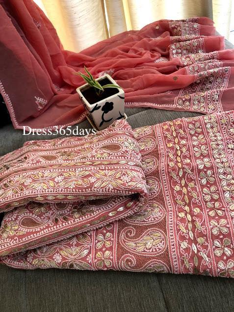 Peach Gota Patti Chikankari Anarkali Suit - Dress365days