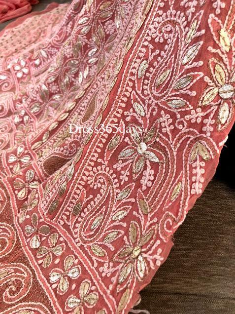 Peach Gota Patti Chikankari Anarkali Suit - Dress365days