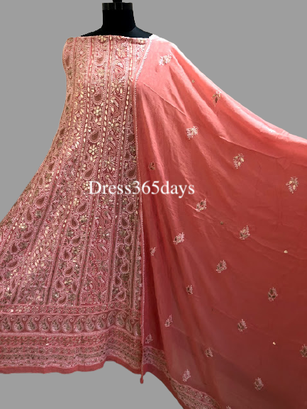 Peach Gota Patti Chikankari Anarkali Suit - Dress365days