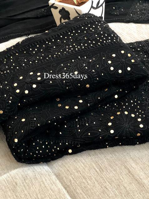 Black Mukaish Chikankari Anarkali Suit - Dress365days