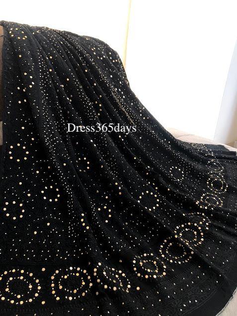 Black Mukaish Chikankari Anarkali Suit - Dress365days