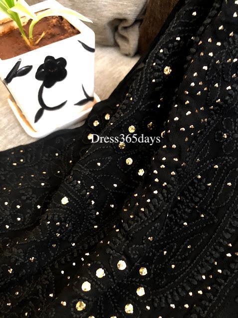 Black Mukaish Chikankari Anarkali Suit - Dress365days