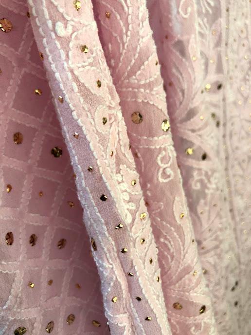 Pure Georgette Mukaish  Chikankari Dupatta - Dress365days