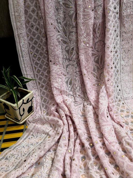 Pure Georgette Mukaish  Chikankari Dupatta - Dress365days