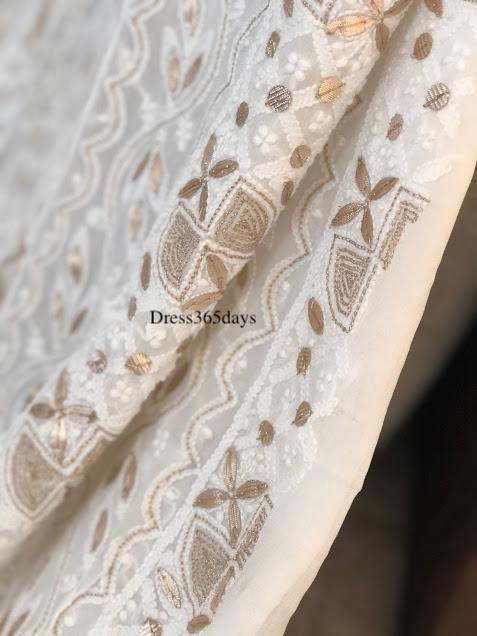 Ivory Gota patti Chikankari Kurti Fabric - Dress365days