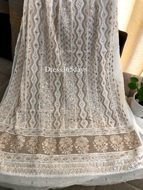 Ivory Gota Patti Chikankari Kurti Fabric - Dress365days
