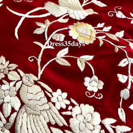 Red & Ivory Hand Embroideed Parsi Gara suit (Three Piece) Pre Order - Dress365days
