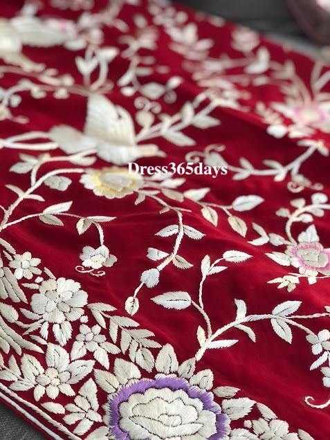 Red Hand Embroideed Parsi Gara suit 